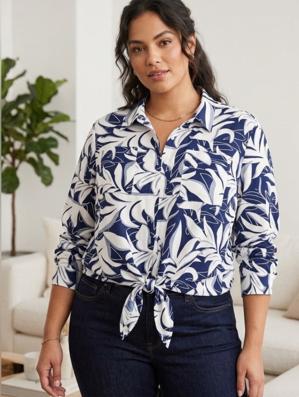 Miss California Floral Summer Leaf Print Women's Blouse 2X